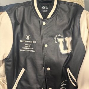 Zara Black and Cream Letterman Jacket